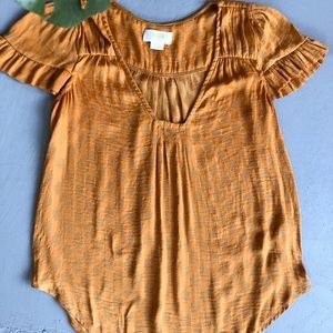 Mustard Yellow Silky Anthropologie Ruffle blouse